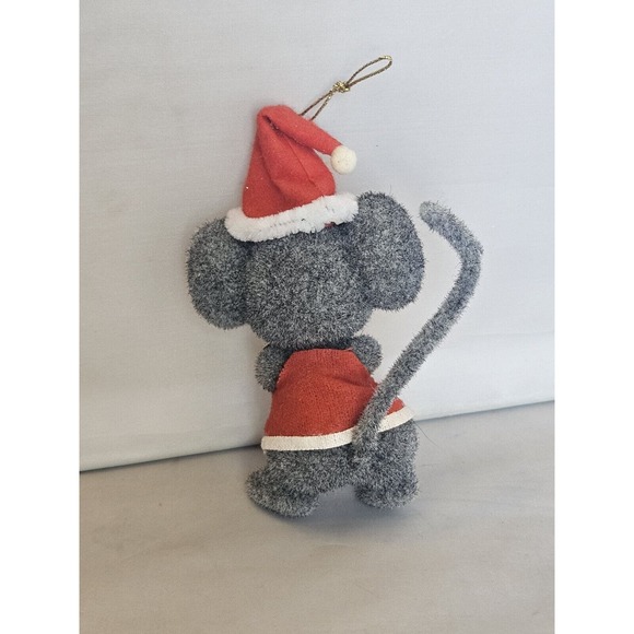 Vintage Sydney Morgan Flocked Ornament Mouse Santa Hat Present 4" - Picture 3 of 10